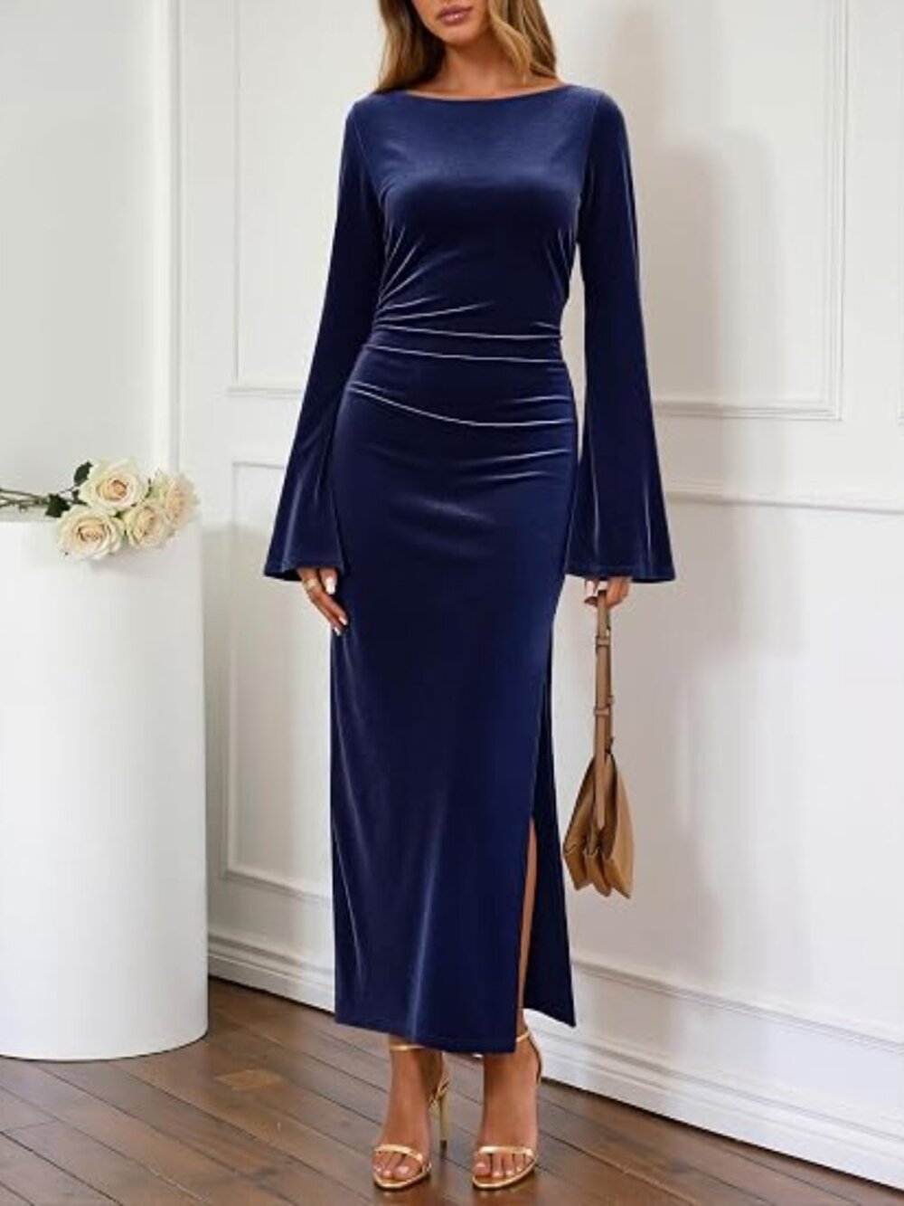Women's Formal Fall Long Sleeve Velvet Maxi Dress 2026 Bodycon